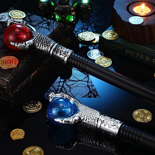 Miniatura 3 de Chivao 2 piezas de Halloween Fuego Dragón Garra Bastón Rojo Orbe Dragón Bastón Azul Orbe Decoración Bastón Mago Bruja Varita Real Rey Reina Cetro