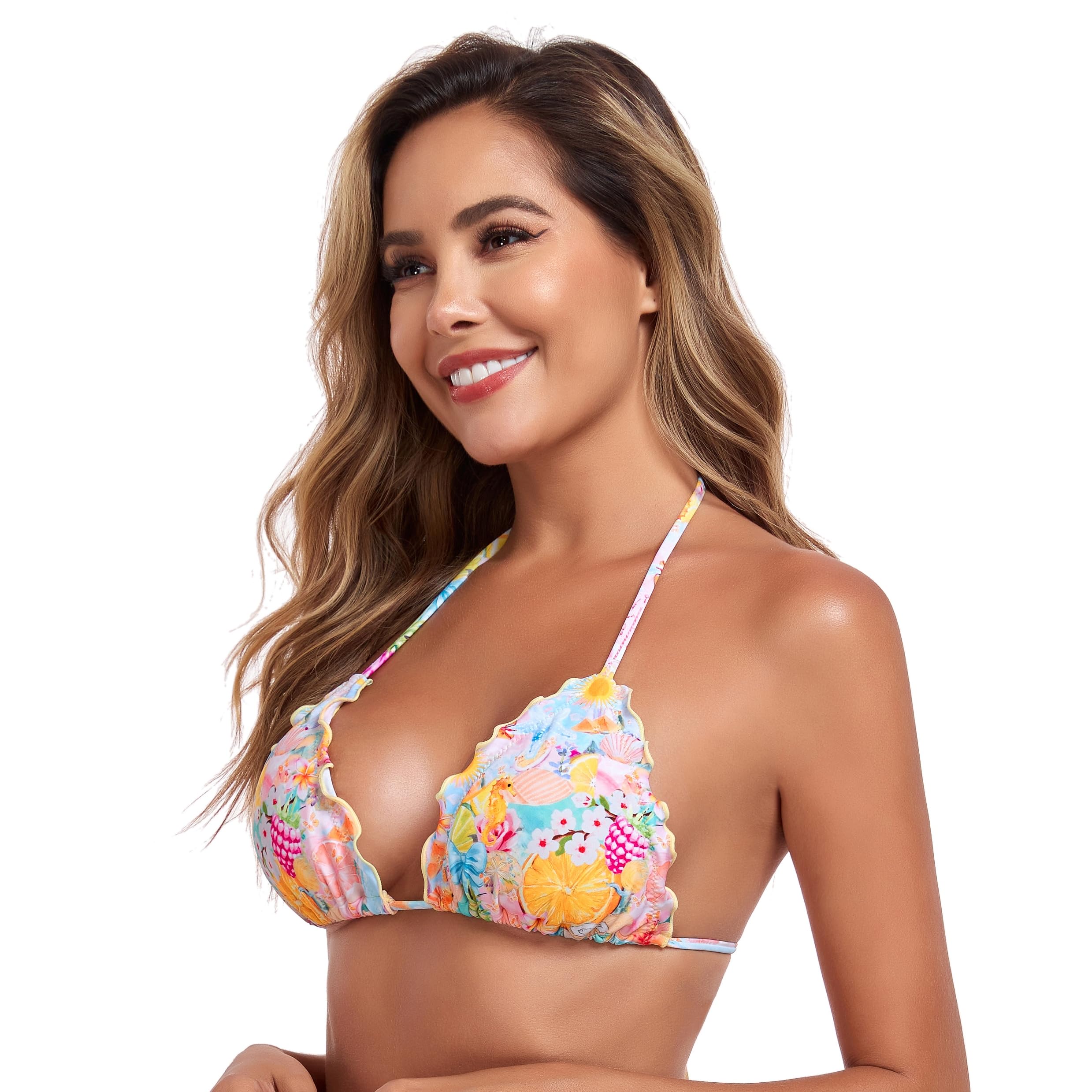 RELLECIGA Bikini Mujer Top Triángulo Ajustable con Volantes Ruffle
