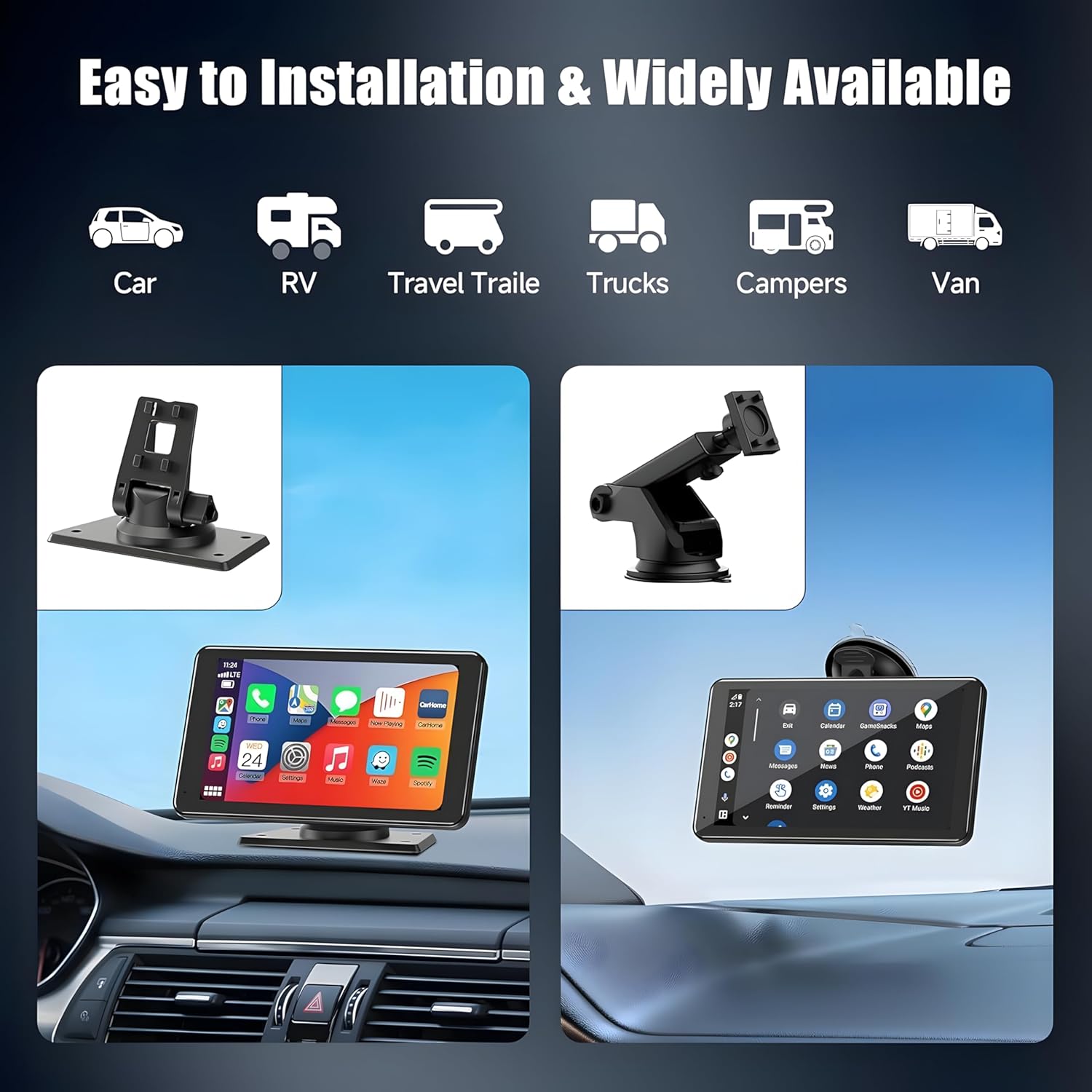 7" Wireless CarPlay Car Stereo - Portable Touchscreen Receiver with 2K Dash Cam, Apple CarPlay & Android Auto, 1080P Backup Camera, GPS Navigation, Bluetooth, Mirror Link - Image 9