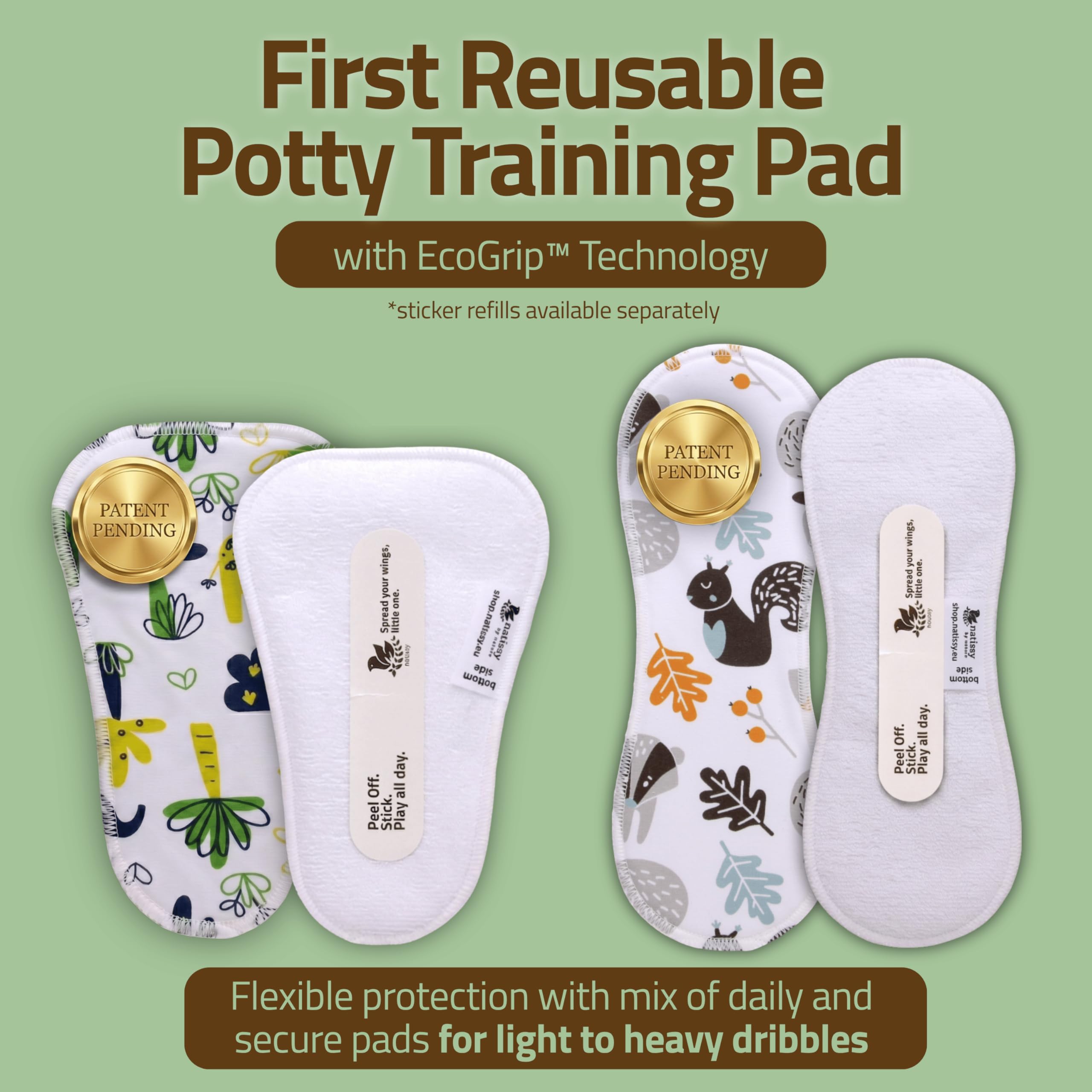 Natissy Inserti Lavabili per Spannolinamento Bambini, Lavabili, Morbidi, Assorbenti, Antifuga e Riutilizzabili in Cotone Biologico - Set 8 pz Daily + Secure - Made in EU