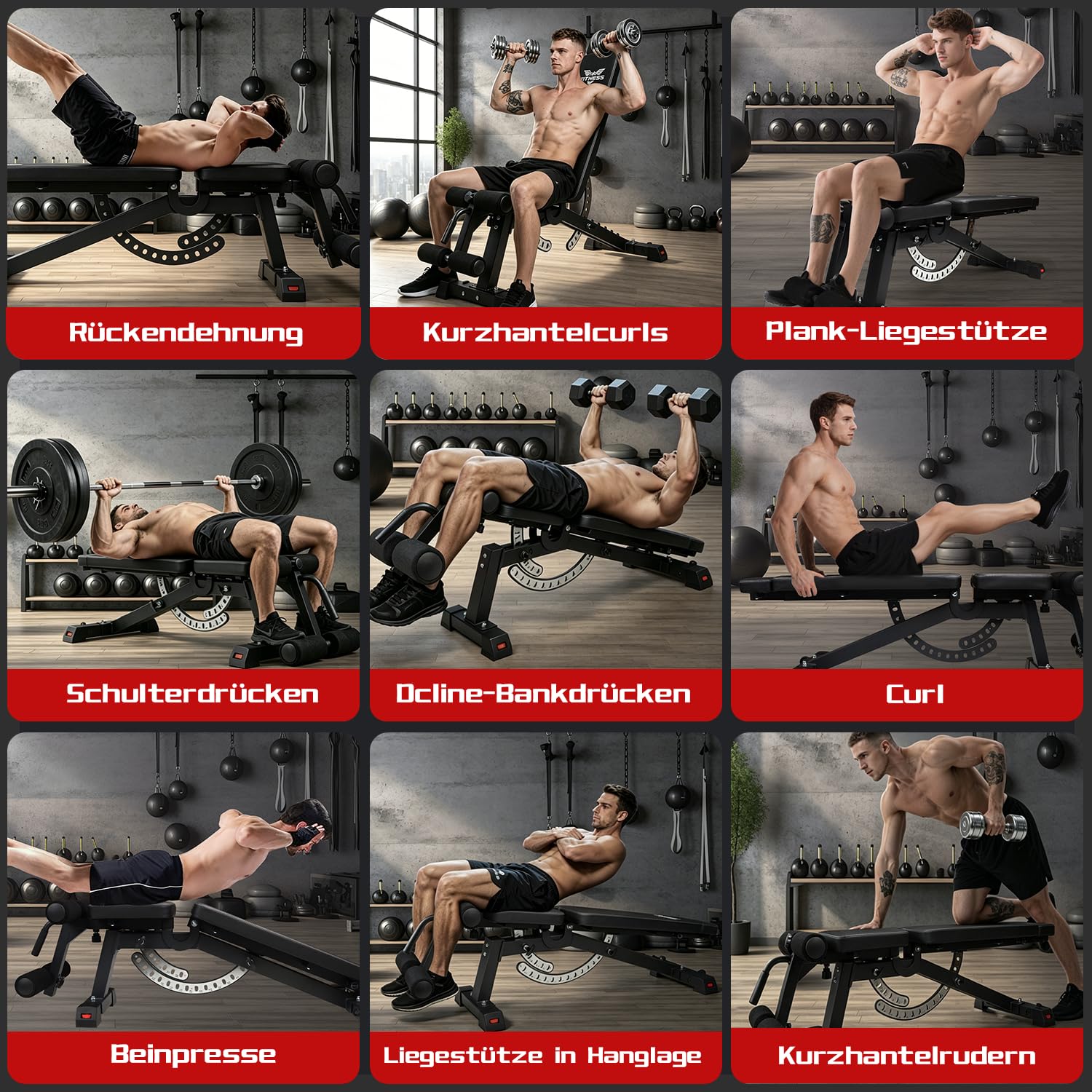 Banco de pesas ajustable, multifuncional para fitness en casa, capacidad de carga de 800 kg, banco de entrenamiento con respaldo ajustable de 14 posiciones, asiento ajustable de 7 posiciones