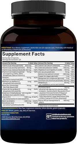 Miniatura 6 de Multivitamínico metilado, 240 cápsulas, altamente biodisponible, 27 nutrientes avanzados, vitaminas A, C, D3, K2 + complejo B con metilfolato,