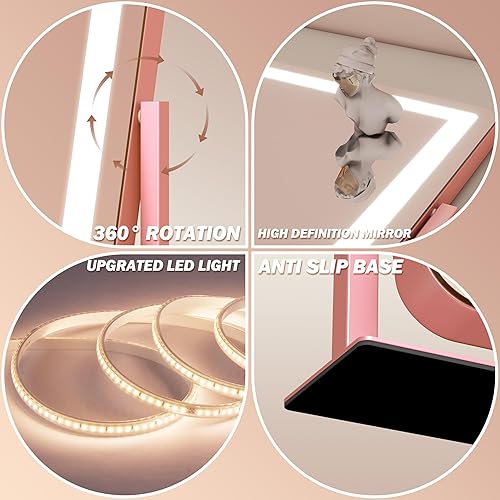 Vista 191 de FENNIO - Espejo de tocador con luces, sensor táctil con 3 modos de iluminación, aumento 10X, puerto de carga USB para mesa de tocador, dorado, 32 x