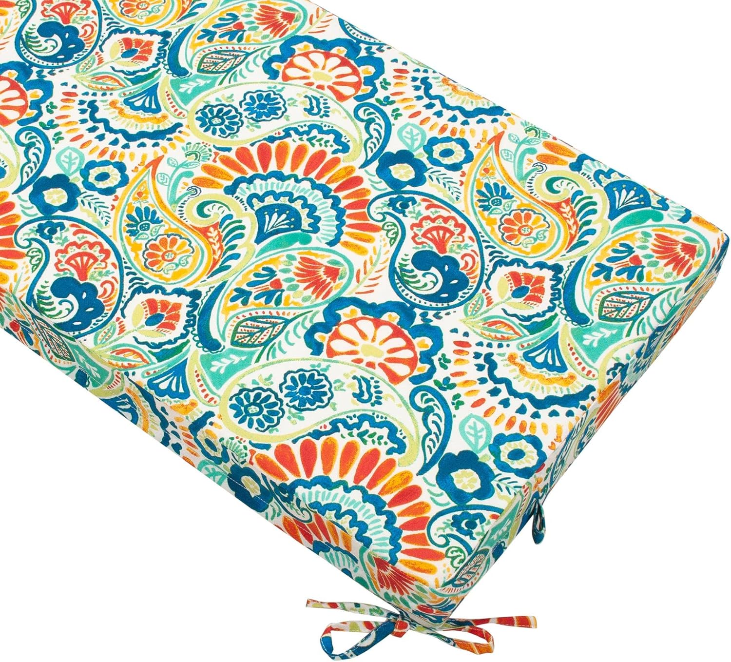 Magpie Fabrics Patio Bench Loveseat Cushion Covers (Replacement Cover only, No Insert!), Waterproof Fade Resistant Swing Cushion Slipcover with Ties(42x18x3 Inch, Paisley Multi)