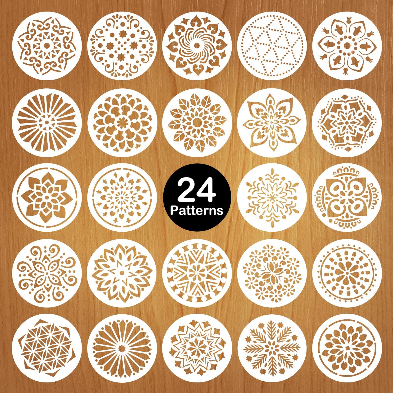 24 Pochoirs Mandala Ronds 12.7cm - Pochoirs Peinture Réutilisables Pour DIY, Scrapbooking Et Décoration