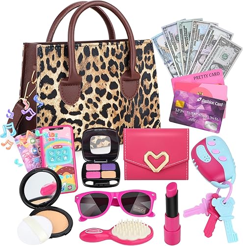 Monedero de juego para niñas pequeñas, juego de 27 piezas con accesorios, juguetes de princesa para niñas de 4, 5, 6, 7 años, kit de maquillaje para