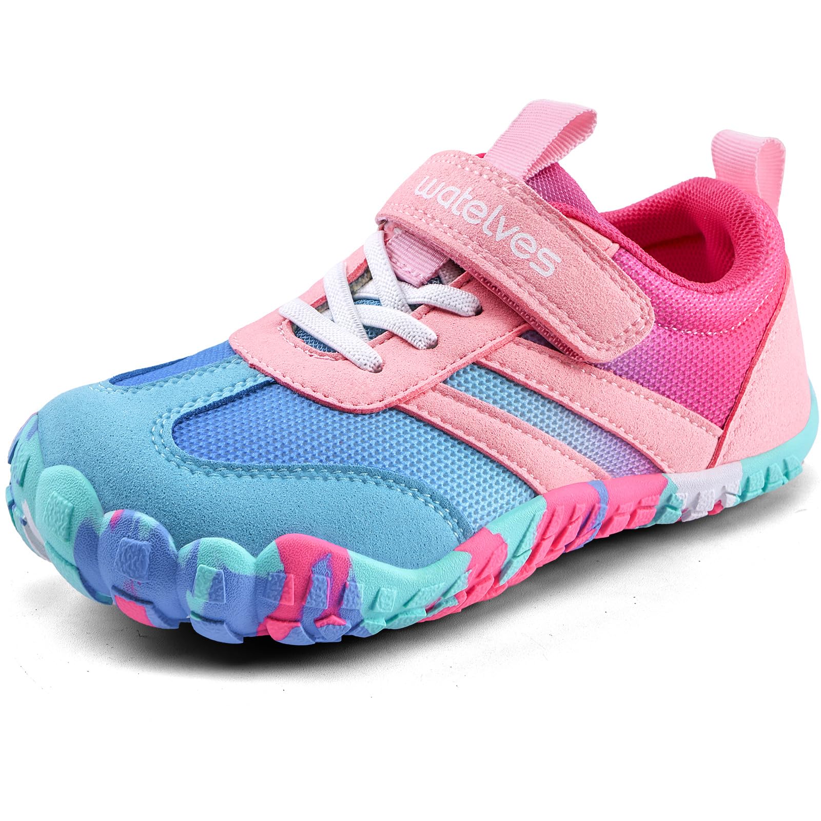 WateLves Kinder Barfußschuhe Jungen Mädchen Barfussschuhe Sneaker mit Klettverschluss Weich Atmungsaktiv,Größe 25-36 EU