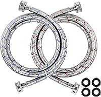 Techecook 6FT Stainless Steel Braided Washing Machine Hoses 2-Pack Burst Proof Hot Cold Universal Fit 10-Year Warranty