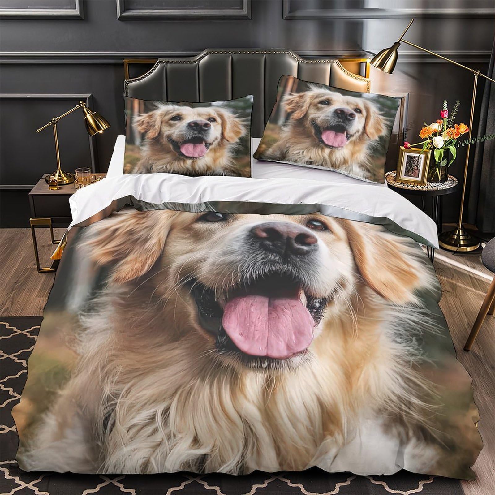 Housse de couette Golden Retriever en tissu microfibre anti-plis facile à laver