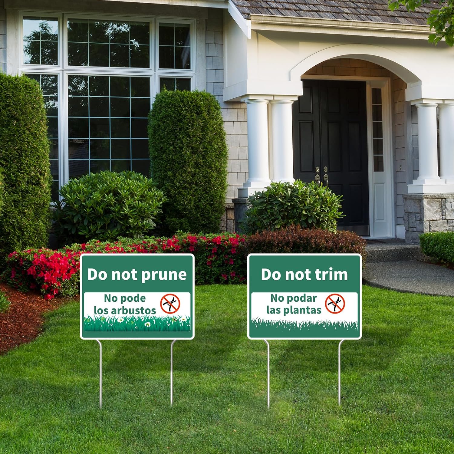 8 Pcs Do Not Mow Do Not Spray Do Not Trim Do Not Prune Yard Signs with Metal Stakes 12x15.8 Inch Bilingual Plant Signs Double Sided Corrugated Plastic Garden Markers for Plants Lawn Garden Decor