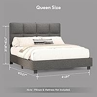 Vista 2 de FLEXISPOT Base de cama de plataforma tapizada Queen con cabecera ajustable, puertos USB y tipo C, soporte de 900 libras, tela de lino, certificado