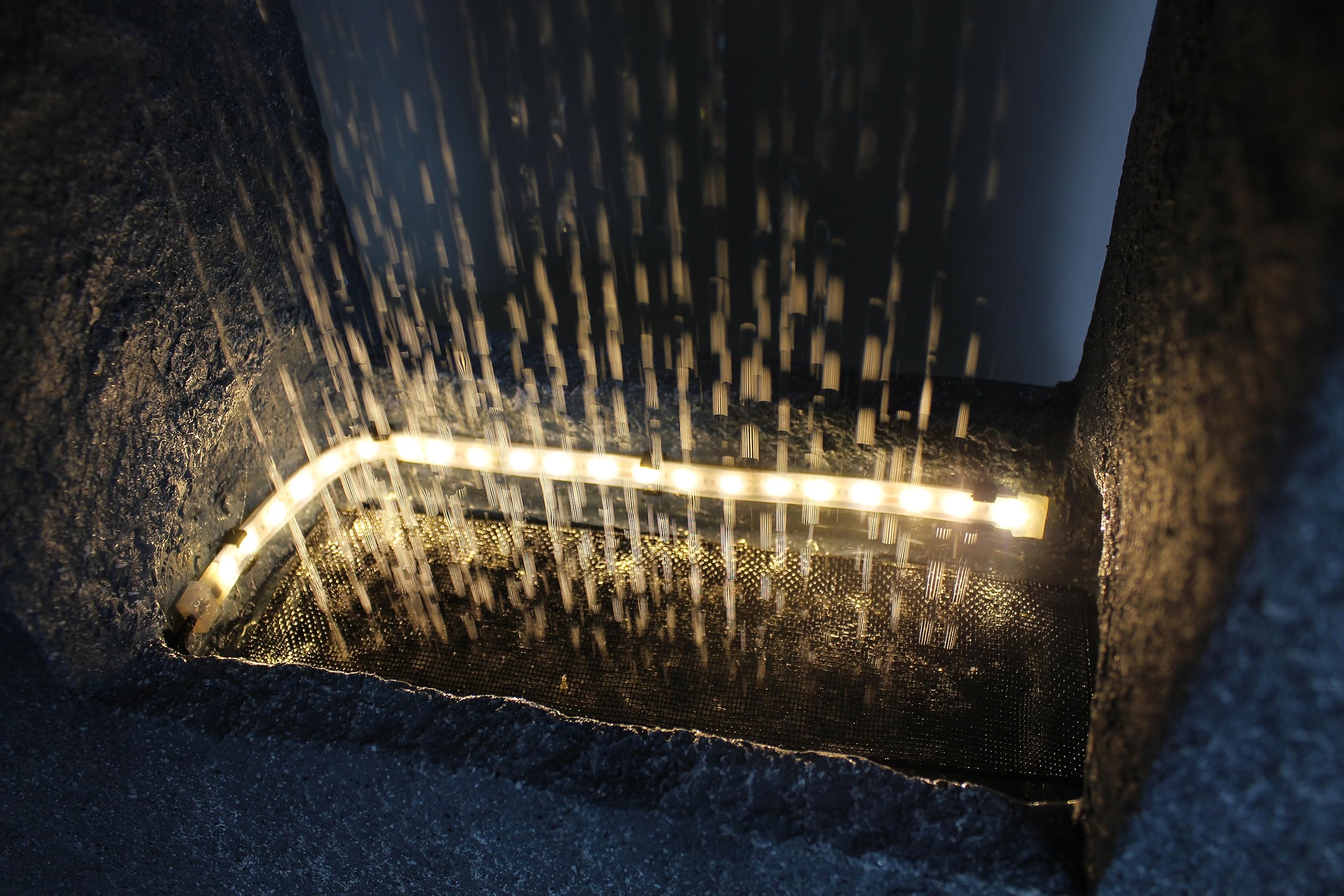 Fuente de jardín con iluminación LED 65x53 cm, fuente de habitación, fuente de piedra, cascada de agua, rectangular, blanco cálido, fuente de jardín, decoración de jardín