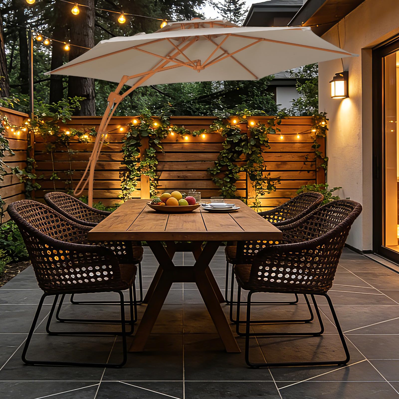 Sonnenschirm Balkon 300cm Gartenschirm Ampelschirm mit Kurbel UV-Schutz,Doppel-Top Design,Kurbelschirm mit 6 robusten Streben,für Garten Terrasse Balkon, inkl, Beige