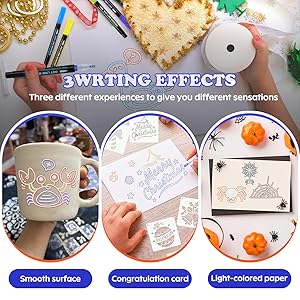 GenuisArt Double Line Outline Markers, Art Markers For Kids,Art Supplies Crafts Gifts for 4-12 Year Old Girl,Metallic Glitter Pens Set for Gift Cards,Rock Painting,Coloring Book (Black Box, 12)