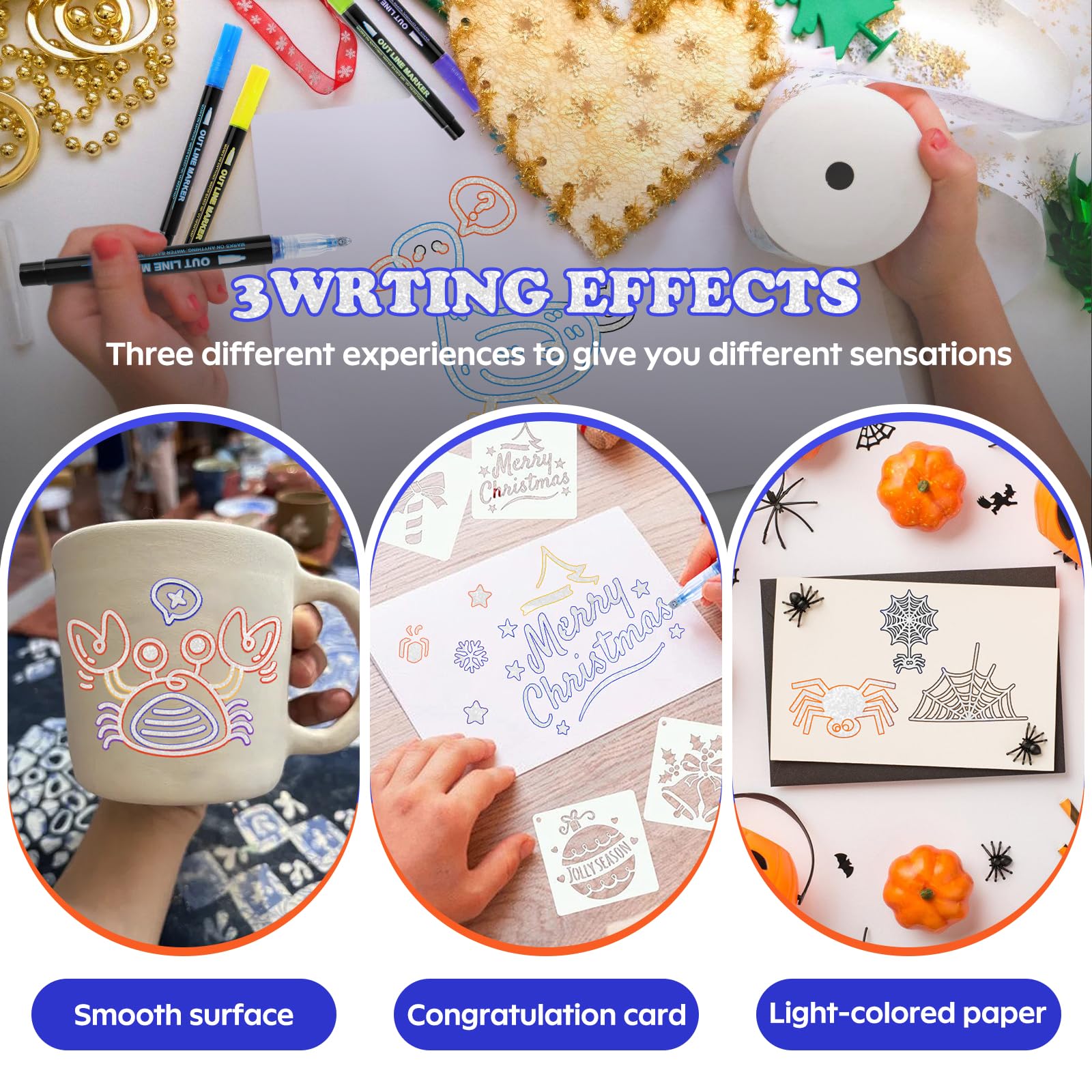 GenuisArt Double Line Outline Markers, 12 Colors, Art Markers For Kids,Art Supplies Crafts Gifts for 4-12 Year Old Girl,Metallic Glitter Pens Set for Gift Cards,Rock Painting,Coloring Book Product Image 5