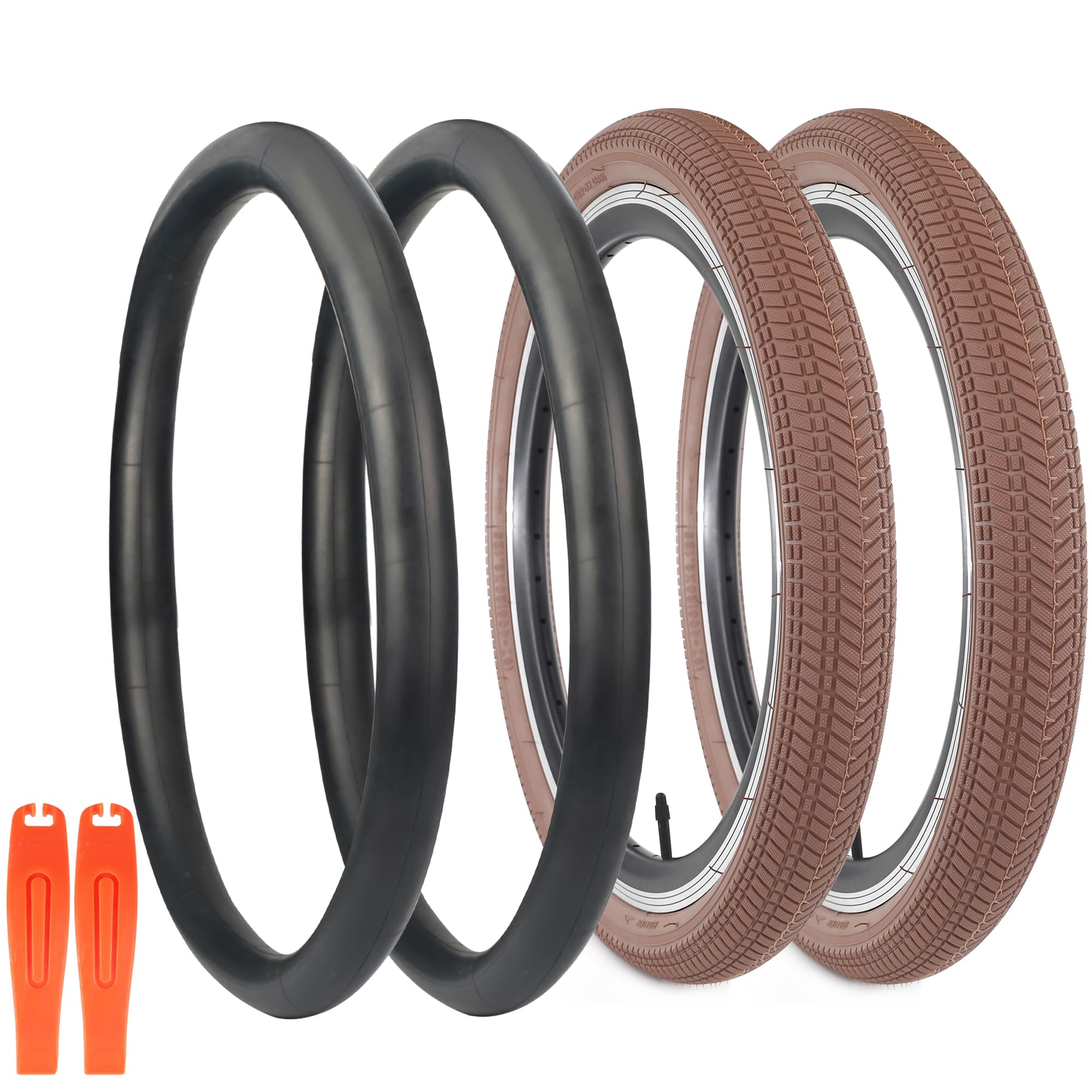 WEEROCK 2 Pack 20 Inch Bicycle Tyres 20 * 2.125 with Inner Tubes,Bike Tires for BMX, MTB Mountain Bike,Child Kid Bike,Tricycle,Crusier Bicycle,Multiple Color (Brown/2 Tires+2 Tubes)