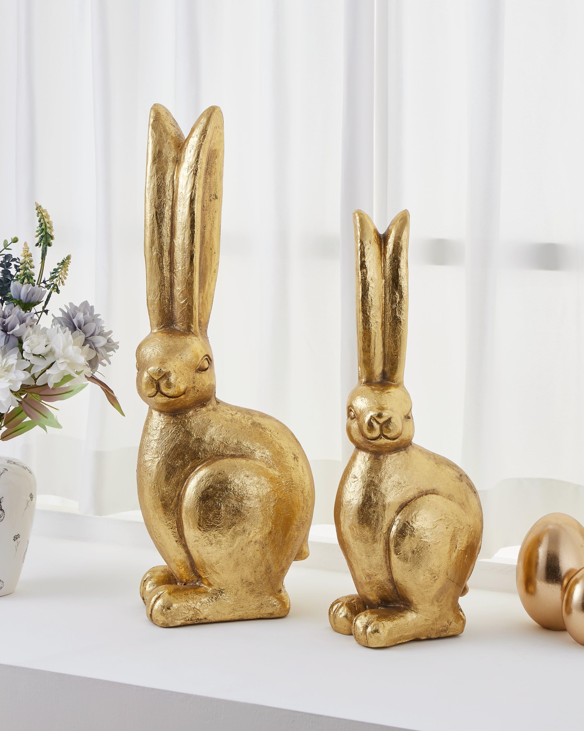 EGLO LIVING Osterdeko Hase Chilandy, große Deko Figur Ostern Frühling, Frühlingsdeko Osterhase, Elegante Osterfigur aus Kunststein in Gold, 62 cm | Frühlingsdeko Osterhase, elegante Osterfigur aus Kunststein in Gold, 62 cm