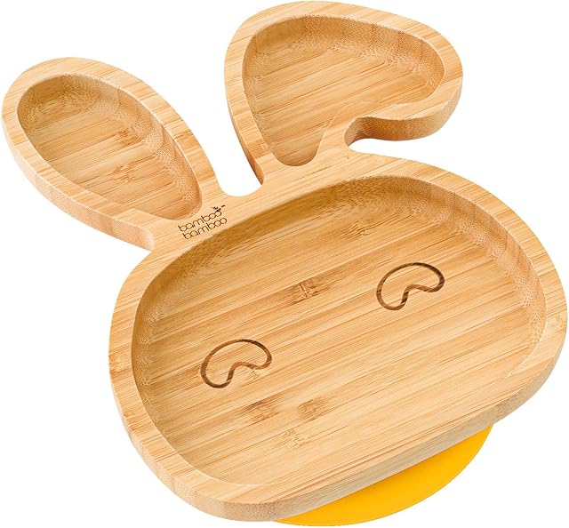 bamboo bamboo ® Baby and Toddler Suction Plate for Feeding and Weaning | Bamboo Bunny Plate with Secure Suction | Suction Plates for Babies from 6 Months (Bunny, Yellow)