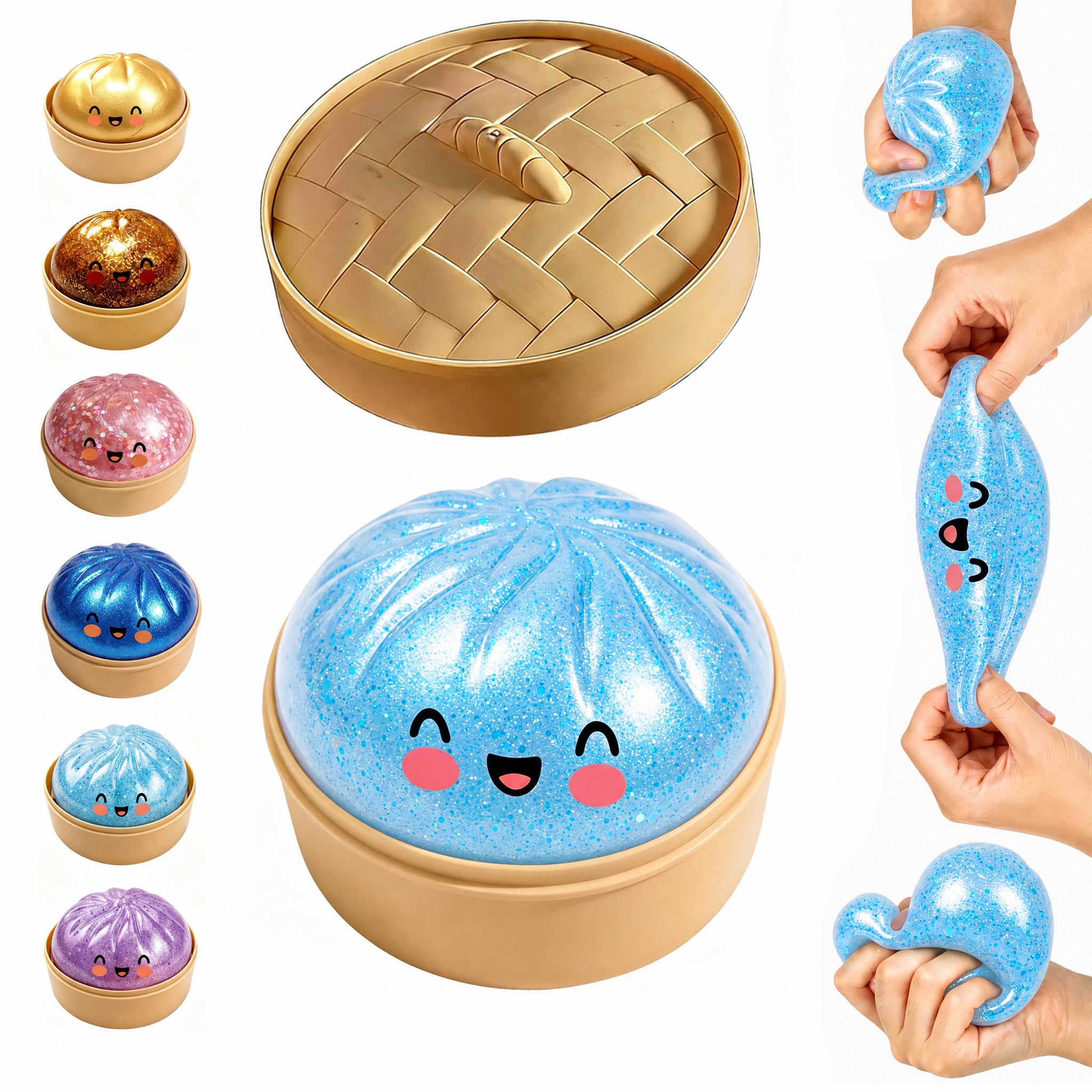 Giant Squishy Bao Dumpling Toy, Mystery Dumplings Squishies Fidget Toys, Glitter Squishys Sensory Toys Stress Balls for Kids Adults Autism Adhd, Bao Bun Squishies for Anxiety Relief