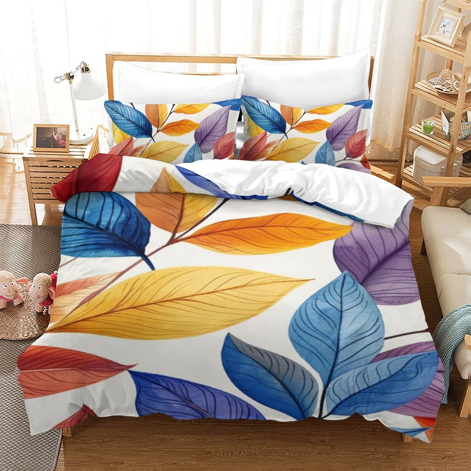 Housse de couette 3D 140x200 cm avec taies d'oreiller en microfibre pour lit simple