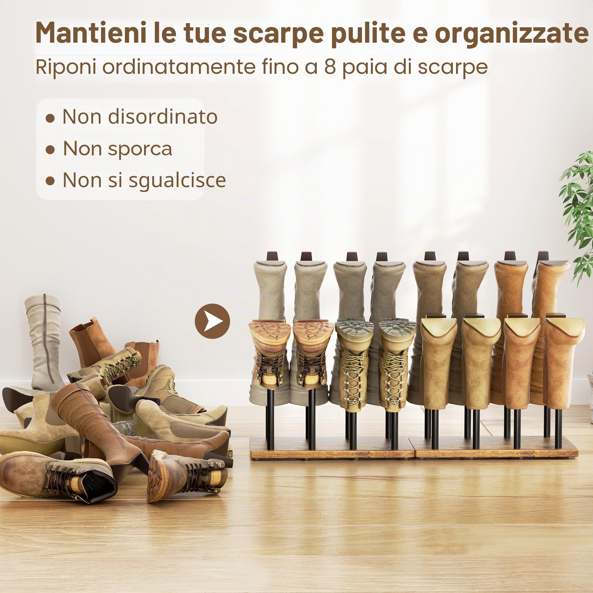 pickpiff Scarpiera 8-Paia da Boot Rack Esterno Porta Scarpe Organizer Portascarpe Ingresso Porta Scarpe Armadio