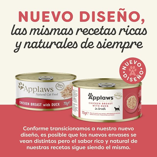 Foto 3 de 6 de Applaws 100% Natural Pechuga de Pollo y Pato Comida Húmeda en Caldo para Gatos Adultos