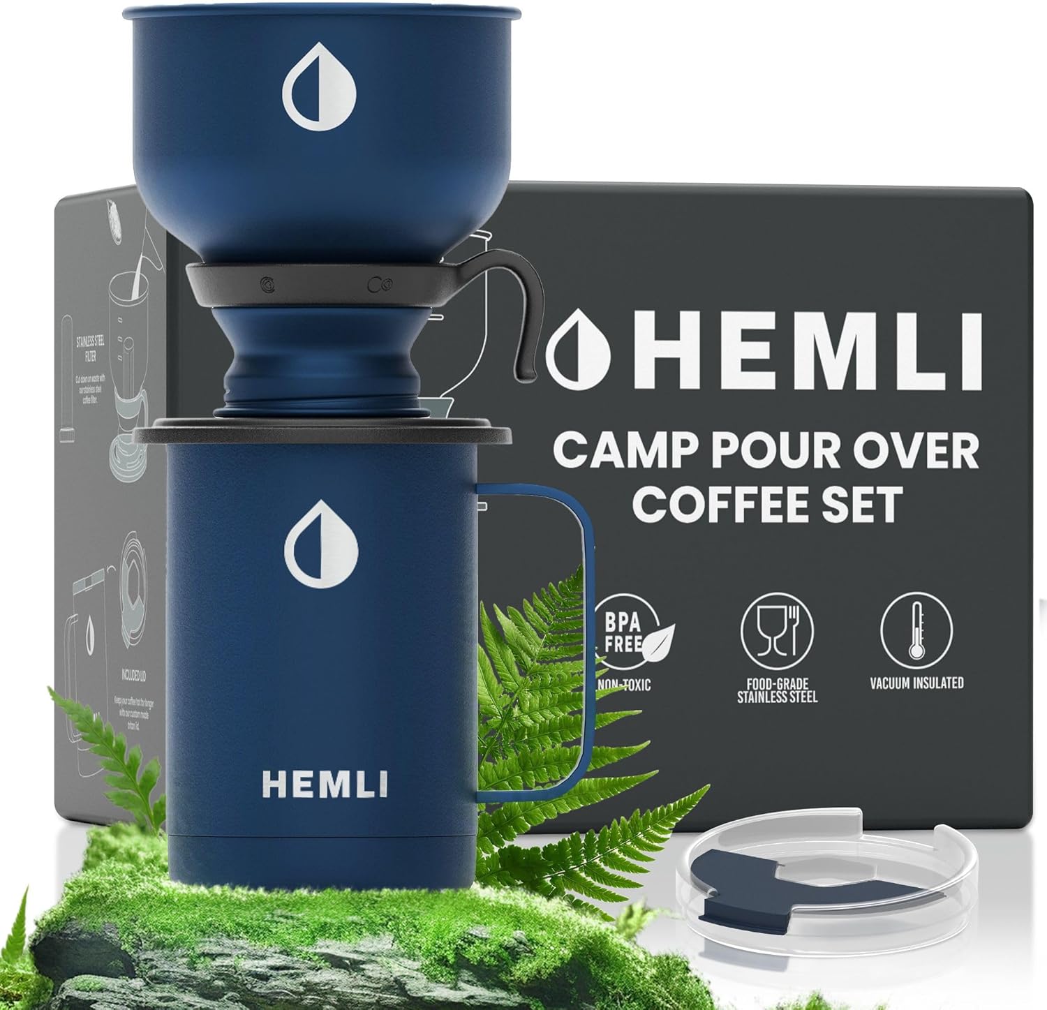 Pour Over Camp Coffee Maker Set with Vacuum Insulated Mug, Leakproof Lid, and Stainless Steel Micro Filter