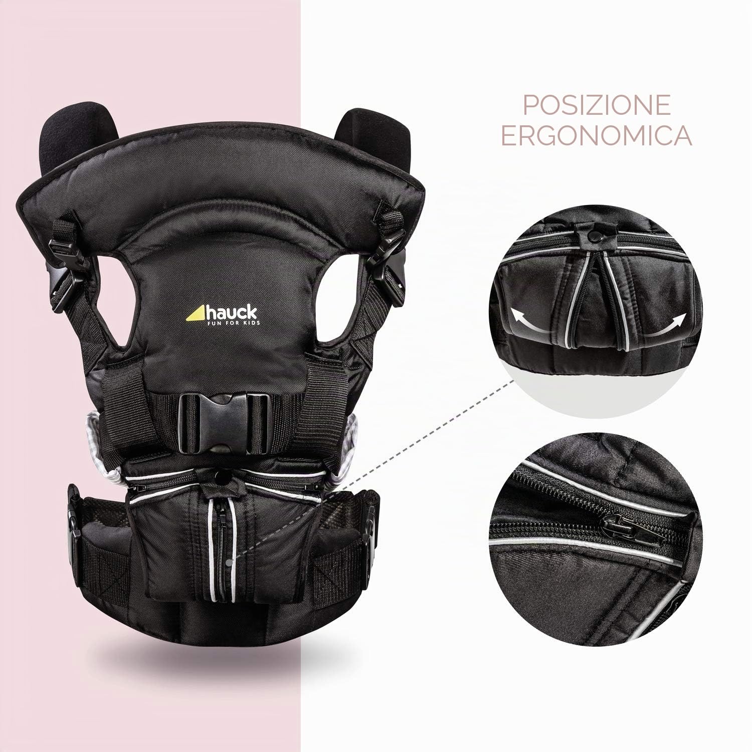 hauck 4 Way Carrier Marsupio Neonato - Marsupio per Neonati Ergonomico, Convertibile in 4 Posizioni con Supporto per Testa e Nuca - Marsupio Neonati dalla Nascita Fino a 12 kg - Nero