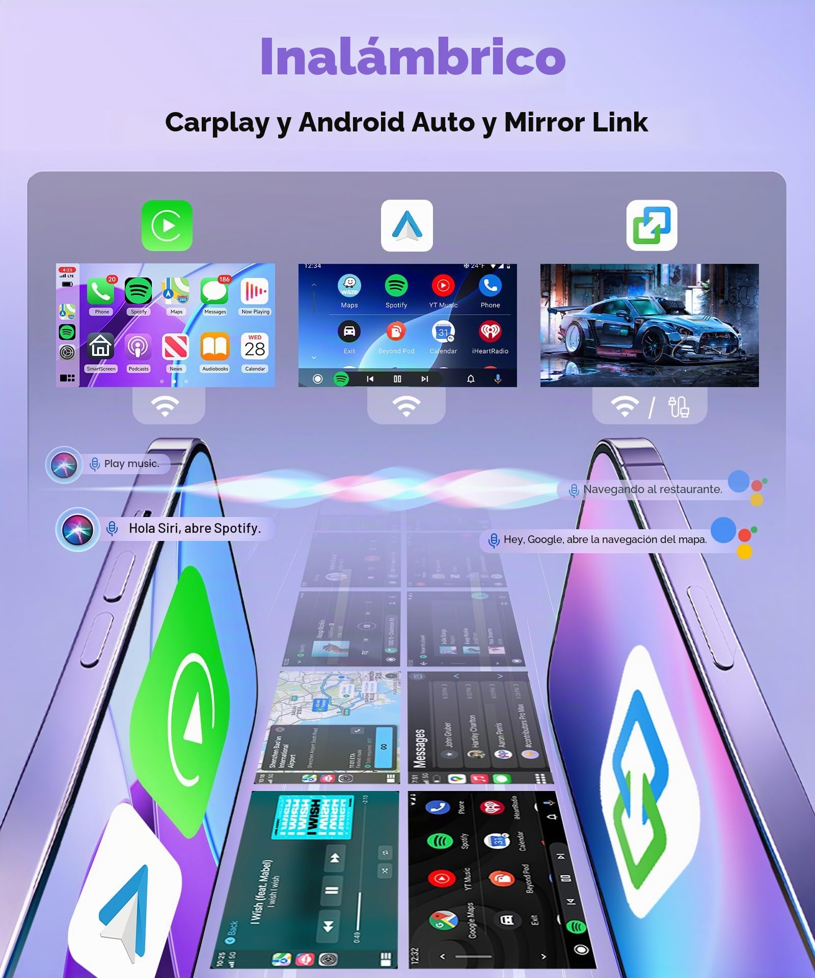 4G+128G Inalámbrico Carplay Android Radio Coche para Mercedes Benz Smart Fortwo 451 2005-2010 9 Pulgadas Incell Pantalla Radio Coche Android Auto GPS Navi WiFi Bluetooth FM/RDS EQ/SWC Cámara Trasera