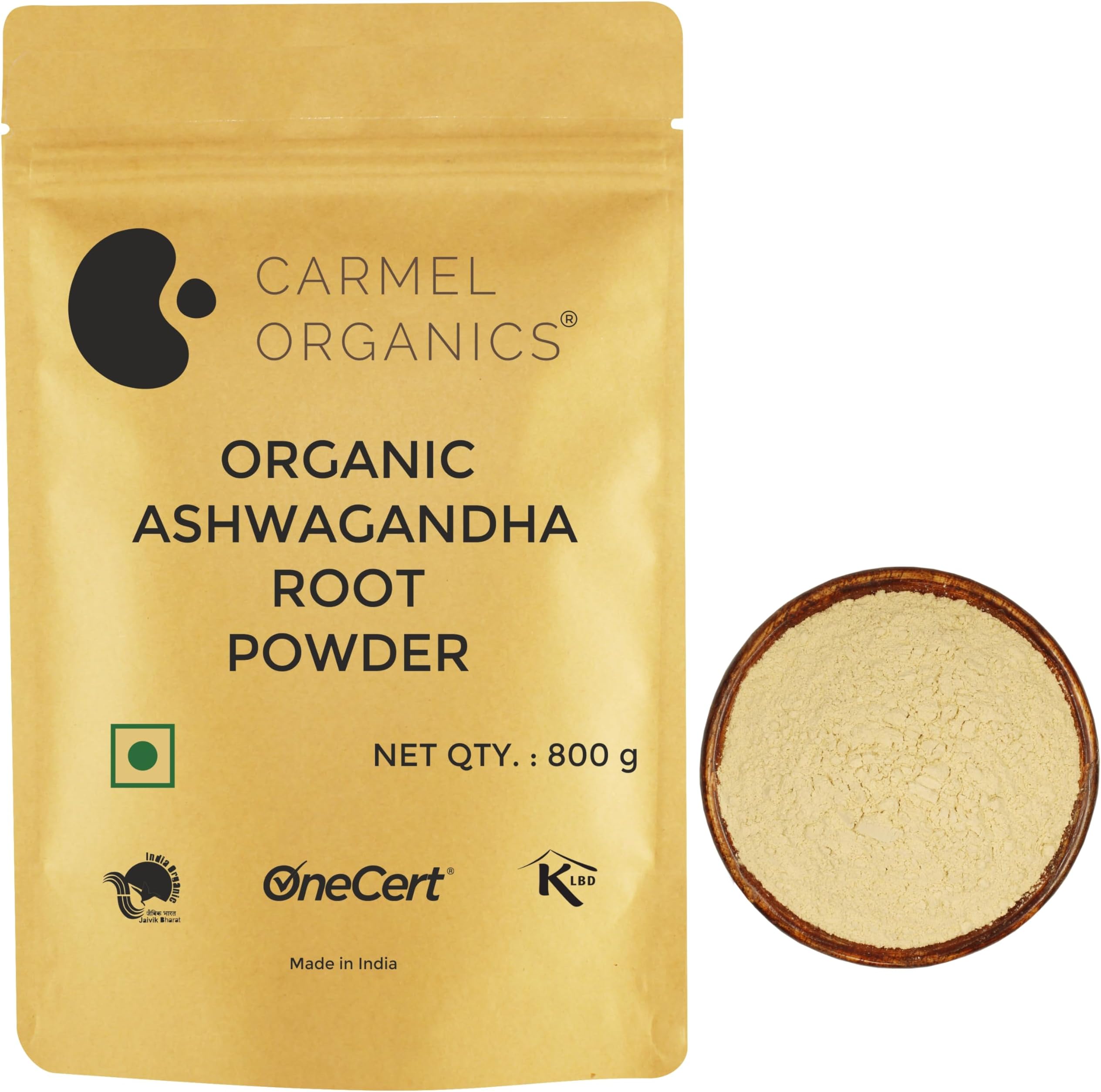 CARMEL ORGANICS Ashwagandha Root Powder(800 Grams) (Pack of 1)| Jaivik Bharat Certified | No Added Preservative | Helps Fight Anxiety and Stress | Amukkara Kizhangu/Ashwagandha Podi/Asvagandha Churna