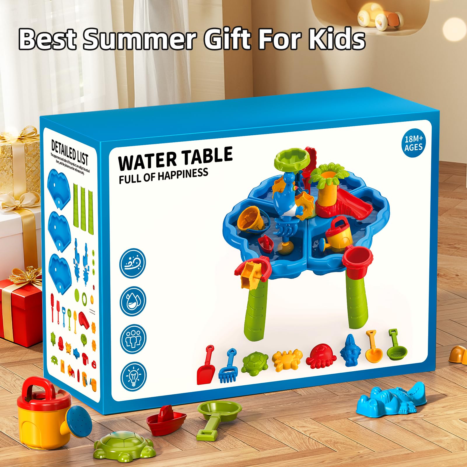 Sand Wasser Tisch für Kleinkinder 1-3, Kinder Outdoor Aktivität Wassertische mit Strand Spaß Sandspielzeug, Sommer draußen Spielzeug Wasser Spielset für Kleinkinder Jungen Mädchen Alter 2 3 4 5 6 7 8