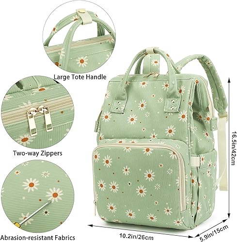 Miniatura 7 de Pañalera de pana para bebés, niñas y niños, bolsas de pañales grandes para mamá (margarita de pana verde)