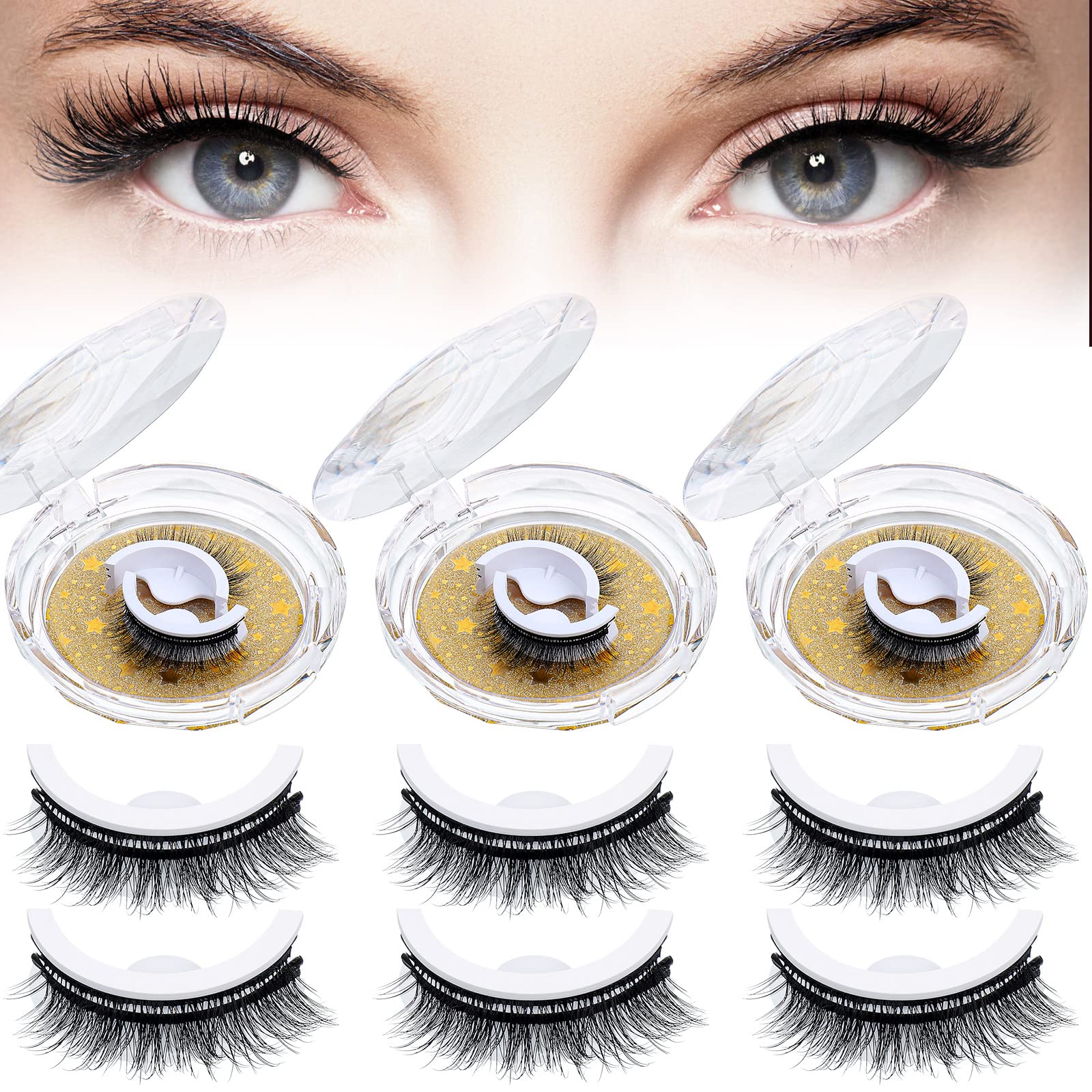 Loopeer6 Pairs Reusable Self Adhesive Eyelashes False Eyelashes No Glue or Eyeliner Needed Reusable Adhesive Eyelashes Self Adhesive Lashes Extension for Women(Natural Style)