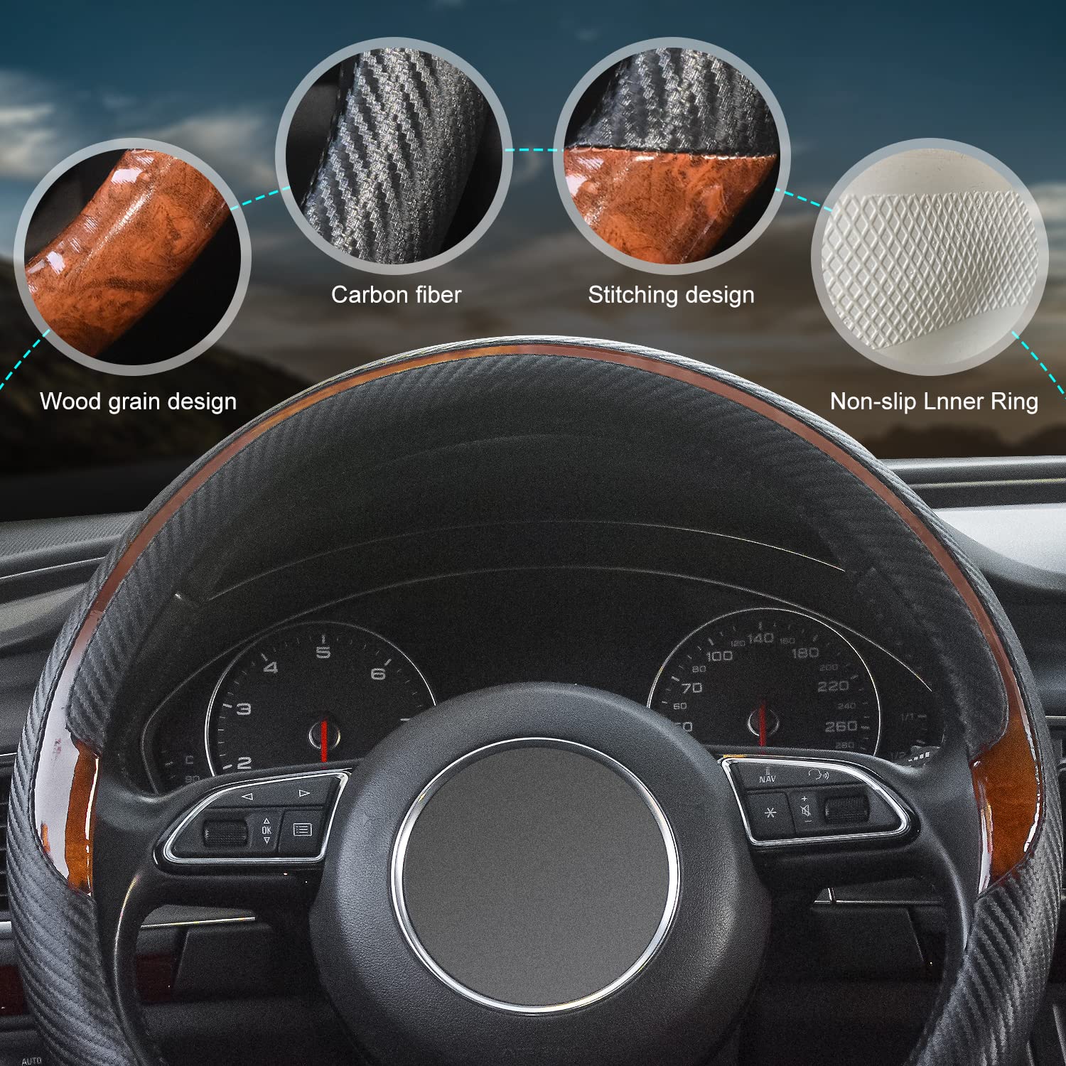Fundas Volante Coche Povtii - Funda Para Volante De Coche, De Piel Transpirable De 15 Pulgadas, Cómoda Funda Funda Para Volante Coche
