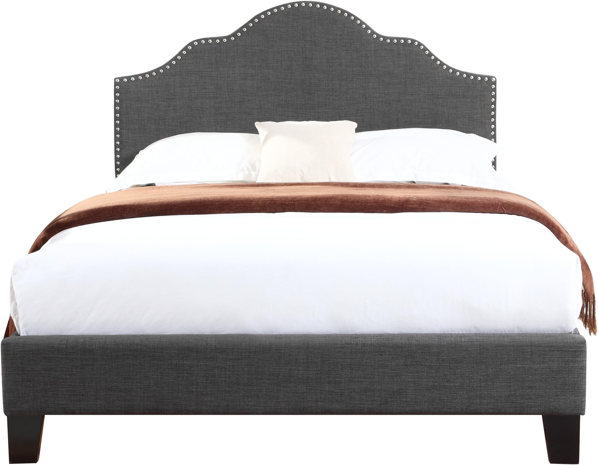 Upholstered Bed With Nailhead, Padded Headboard, And Platform-Style Base
