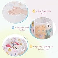 Vista 3 de Cesta desplegable plegable para almacenamiento de ropa de bebé o juguetes, cesta de malla con asas y bolsillo lateral, cesta de lavandería multiusos
