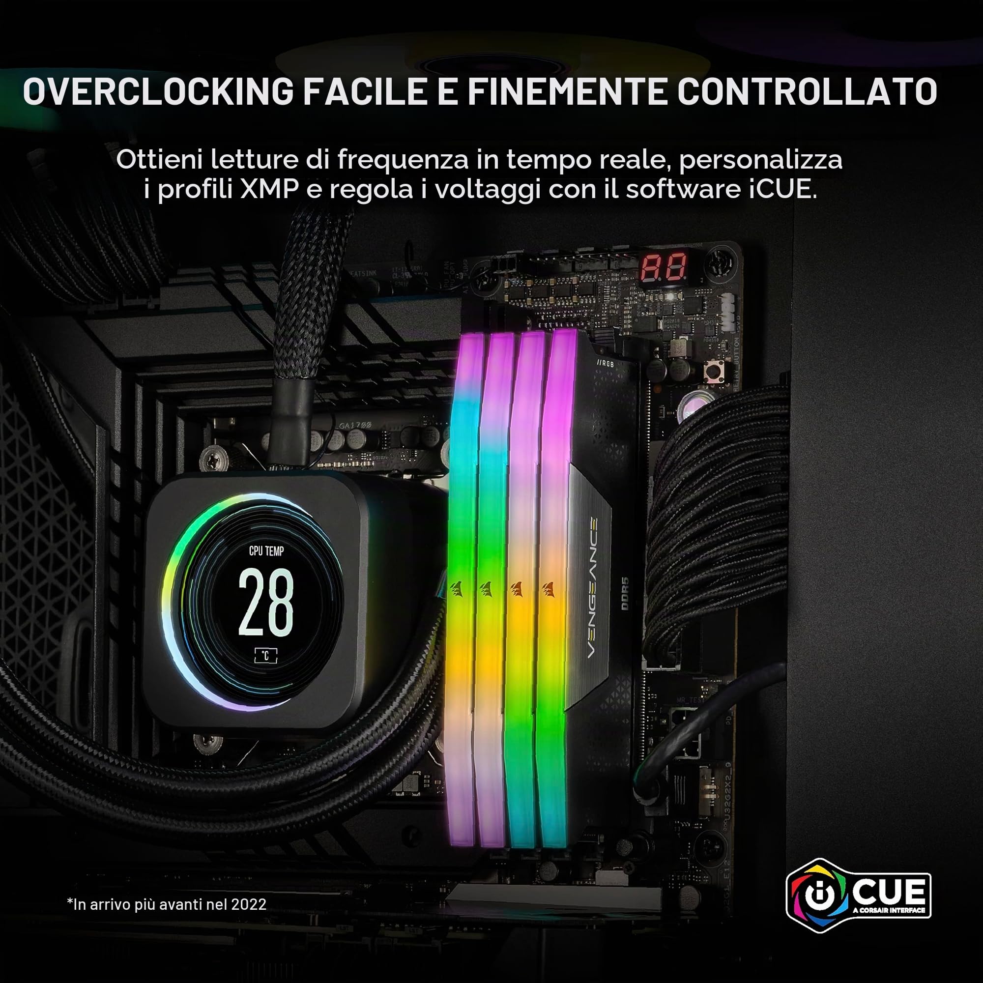 CORSAIR VENGEANCE RGB DDR5 RAM 64GB (4x16GB) 6200MHz CL32 Intel XMP Compatibile iCUE Memoria per Computer - Nero (CMH64GX5M4B6200C32)