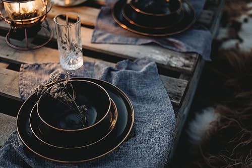 Vista 113 de Barebones Plato profundo esmaltado – Juego de 2 platos llanos – Juego de platos de acero inoxidable horneado acabado a mano – Juego de cocina