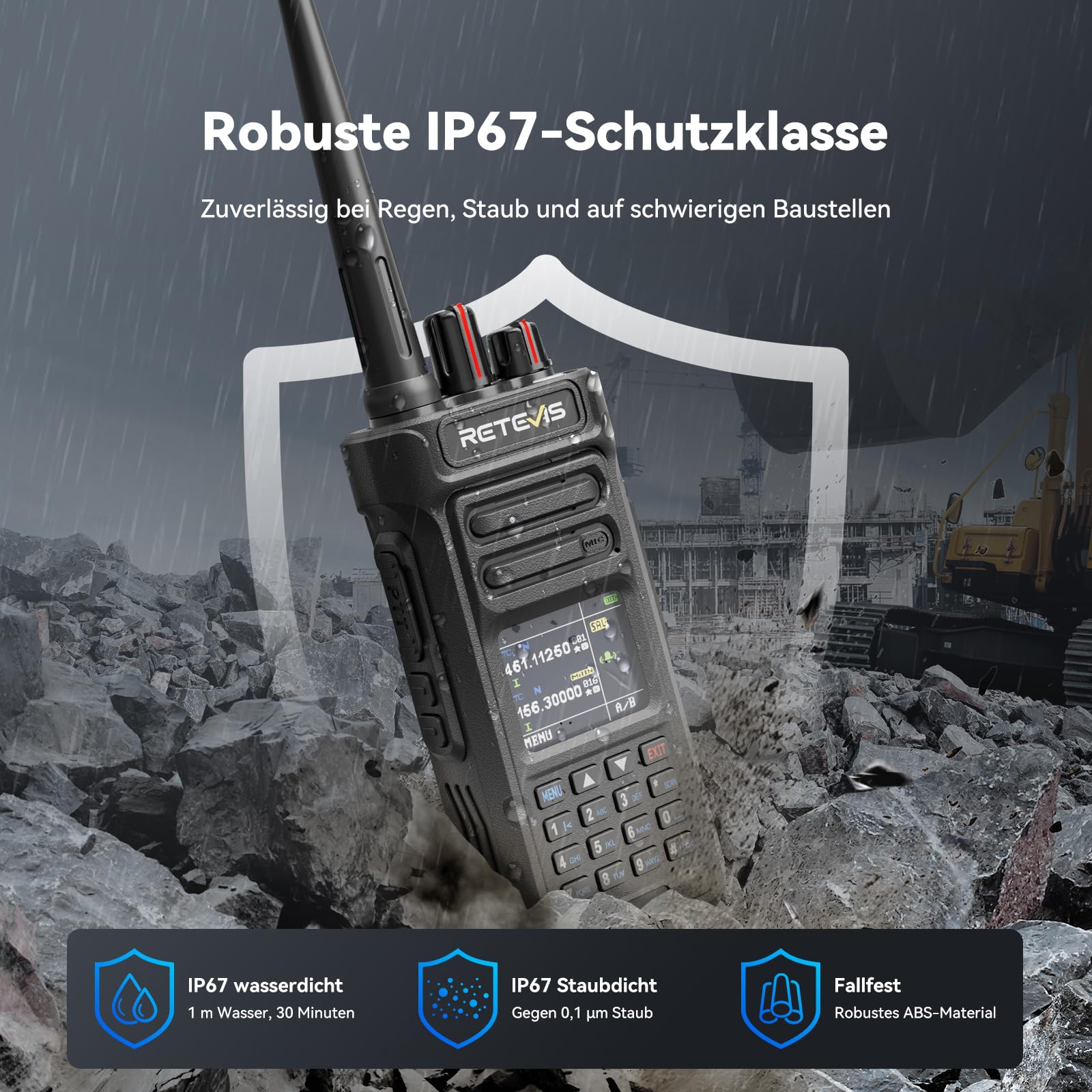 Retevis RT29S Walkie Talkie Wasserdichtmit, Handfunkgerät mit 6 Wege Ladegerät, Großer Reichweite, Professionelles IP67, LCD-Bildschirm Rauschunterdrückung Gruppenruf für FürIndustrie (6er-Pack)