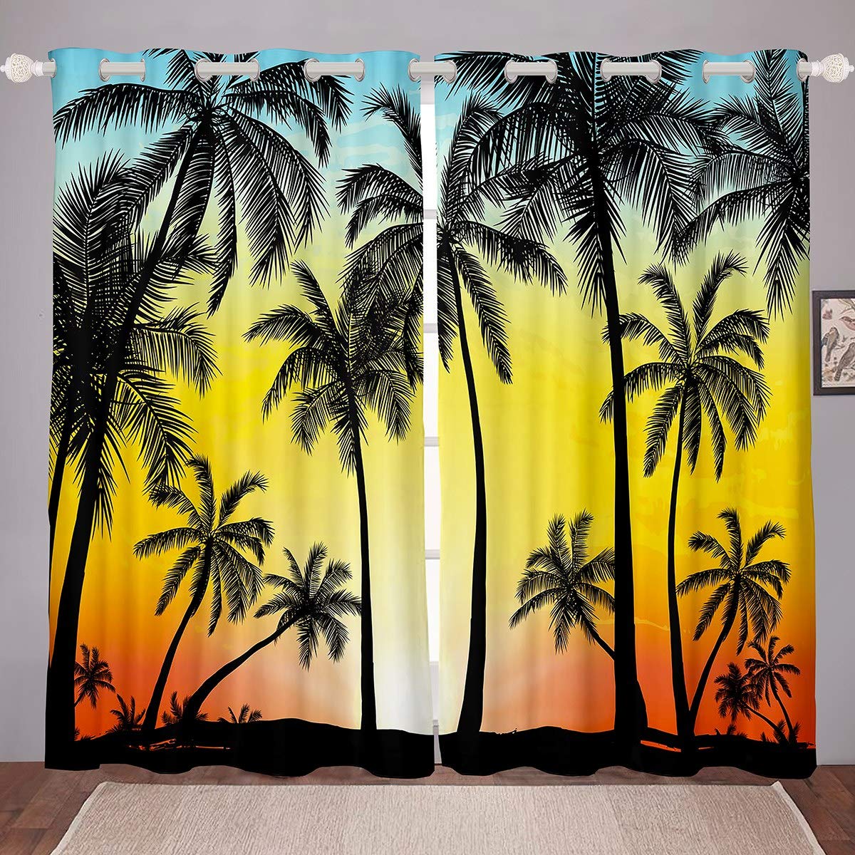 Rideaux De Fenêtre Occultants De Plage, Draperies De Palmiers De Mer Dans Le Salon, Rideau Imprimé De Paysage De Bord De Mer Naturel Pour La Décoration De La Chambre à Coucher Acheter