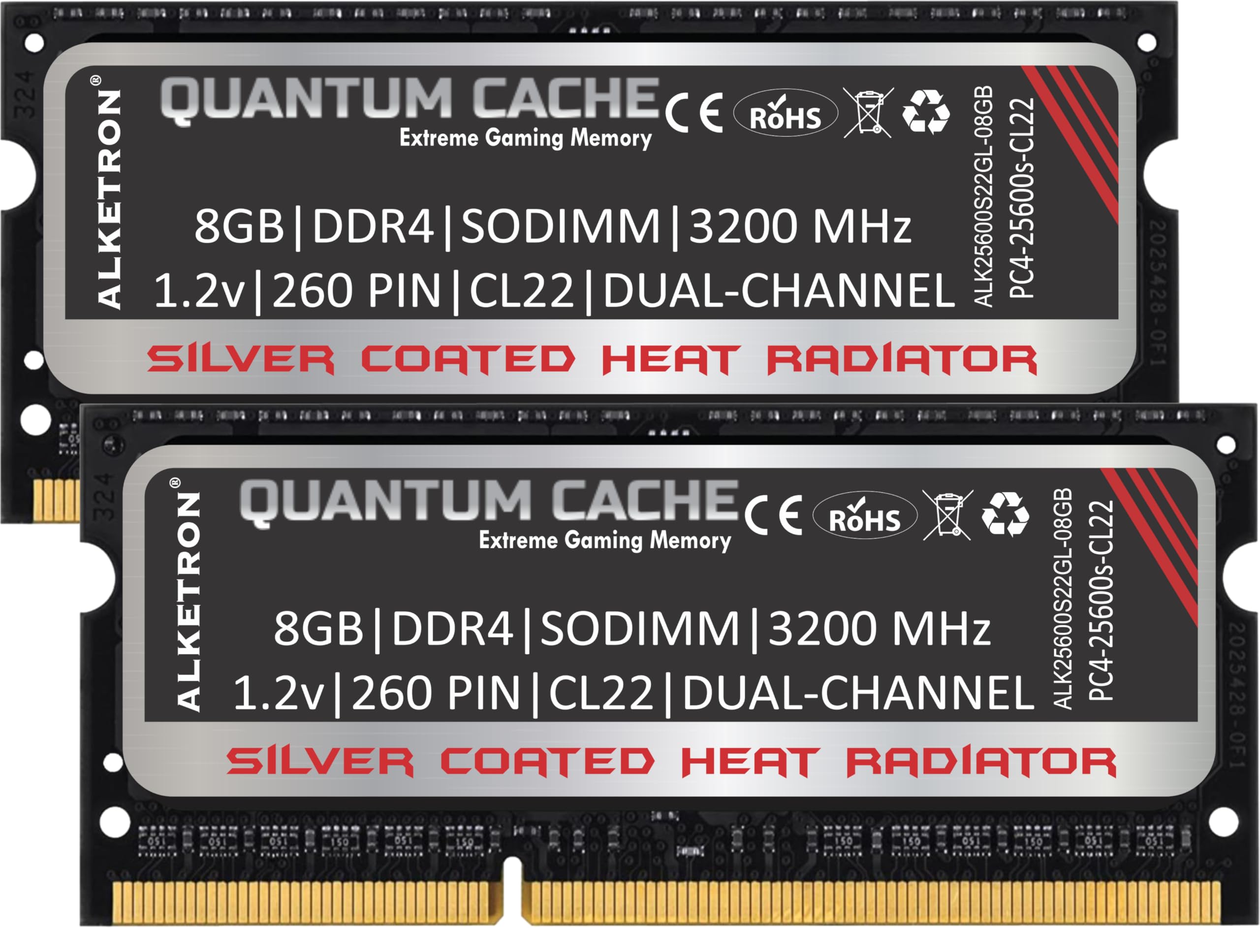 ALKETRON Quantum Cache Series Extreme Gaming Memory - 16GB Kit(8GB + 8GB) DDR4 RAM 3200MHz CL22 SODIMM PC4 25600s for laptops and notebooks - 3 Year Replacement Warranty