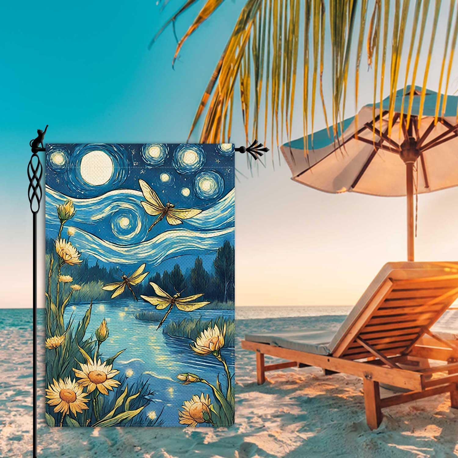 Welcome Summer Dragonfly Garden Flag Starry Night Garden Flag Small Flowers Vertical Double Sided Rustic Farmland Burlap Yard Lawn Outdoor Decor 12.5x18" - Image 4