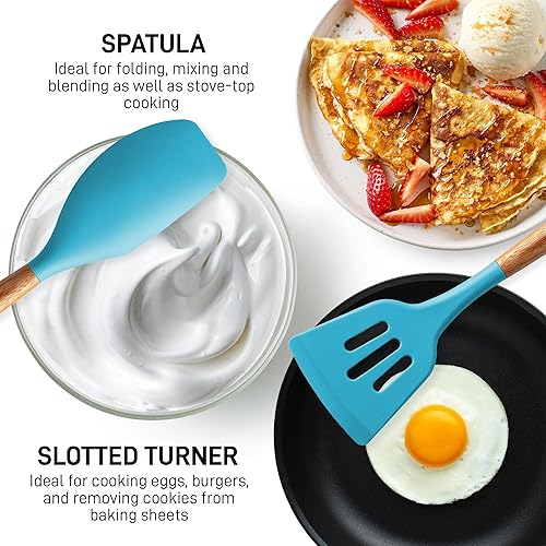 Miniatura 5 de Zulay Kitchen - Juego de utensilios de cocina de silicona con mango de madera de acacia auténtica, juego de utensilios de cocina de silicona