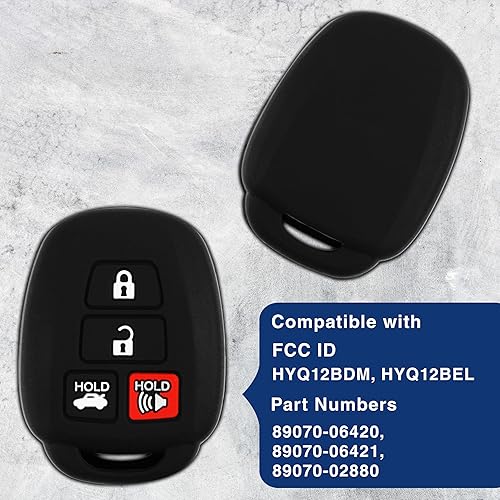Miniatura 4 de KeylessOption Funda de repuesto para llavero Toyota Camry Corolla Tacoma 2012 2013 2014 de silicona remota, 4 botones HYQ12BDM