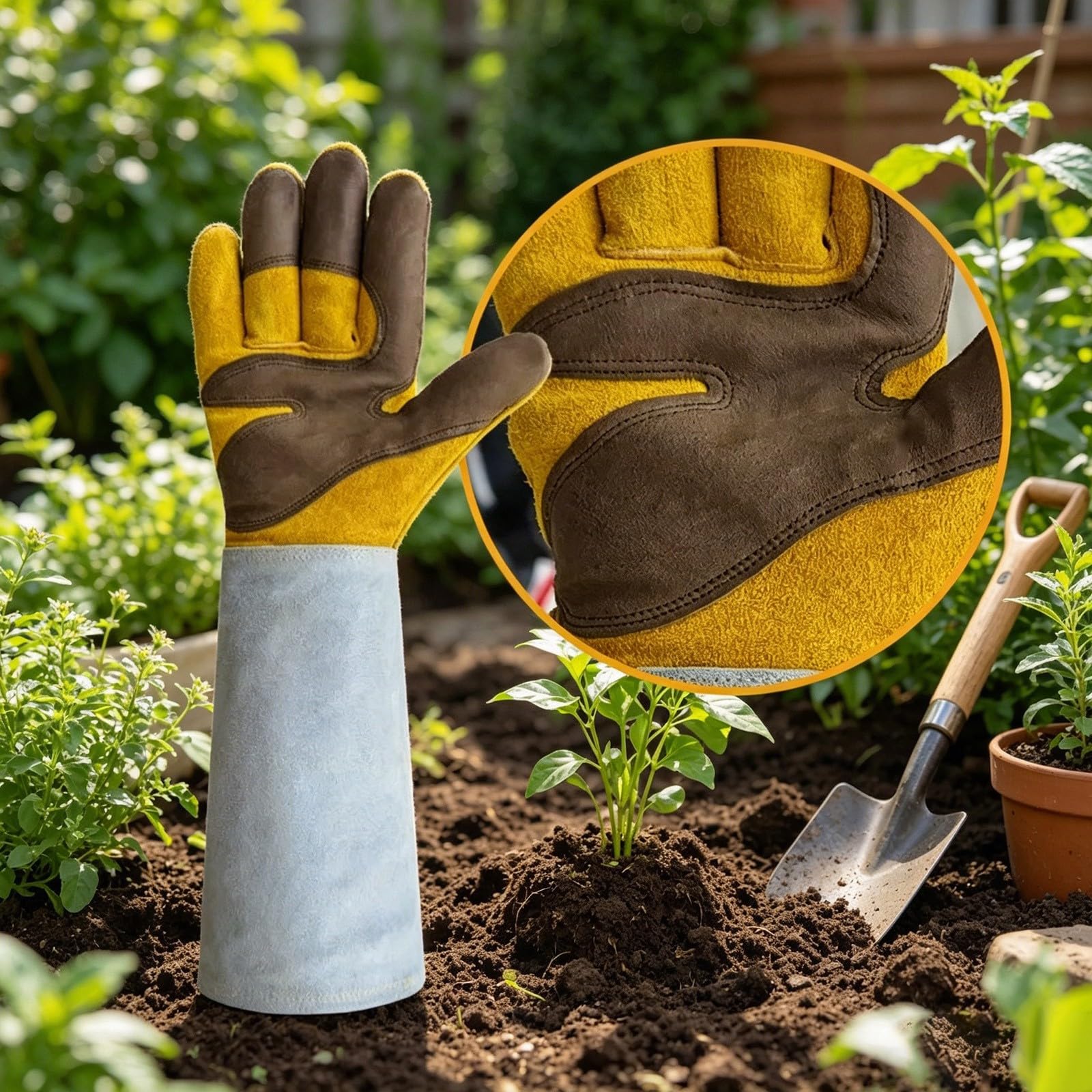 Gants de jardinage anti-poignets, en cuir de vachette imperméable, longs gants de protection pour travaux de cour, taille de rose, protection des animaux de compagnie, soudure, conception épaisse et