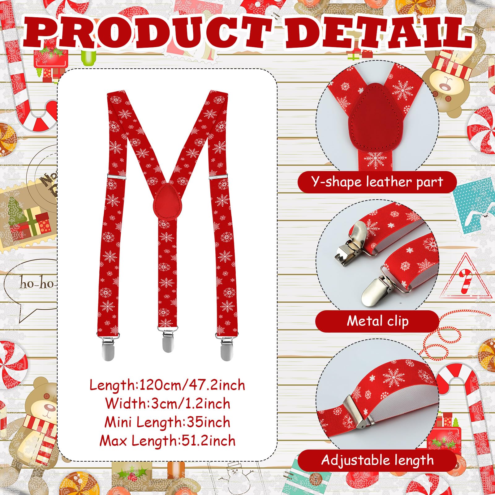 Liitrsh 4 Pcs Christmas Suspenders Unisex Suspenders, Y Back Style Adjustable Button Suspenders Elastic Suspenders Christmas Accessories for Women Men Party Christmas Wearable Supplies, 4 Styles