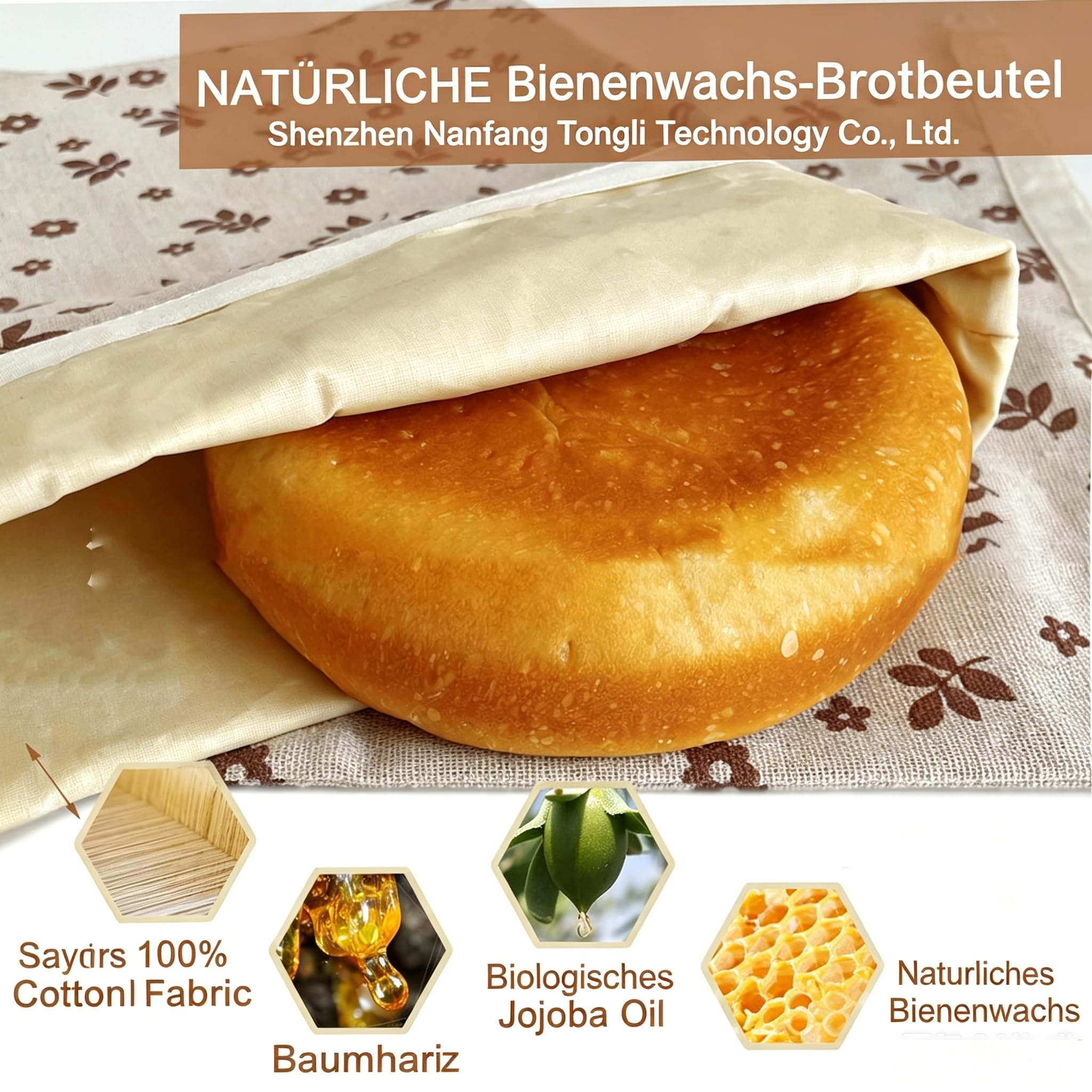 Ekohem Bio-Bienenwachs-Brotbeutel – Baumwolle Wiederverwendbarer Baumwoll - Leinen - Brotaufbewahrungsbeutel mit natürlichem Bienenwachs