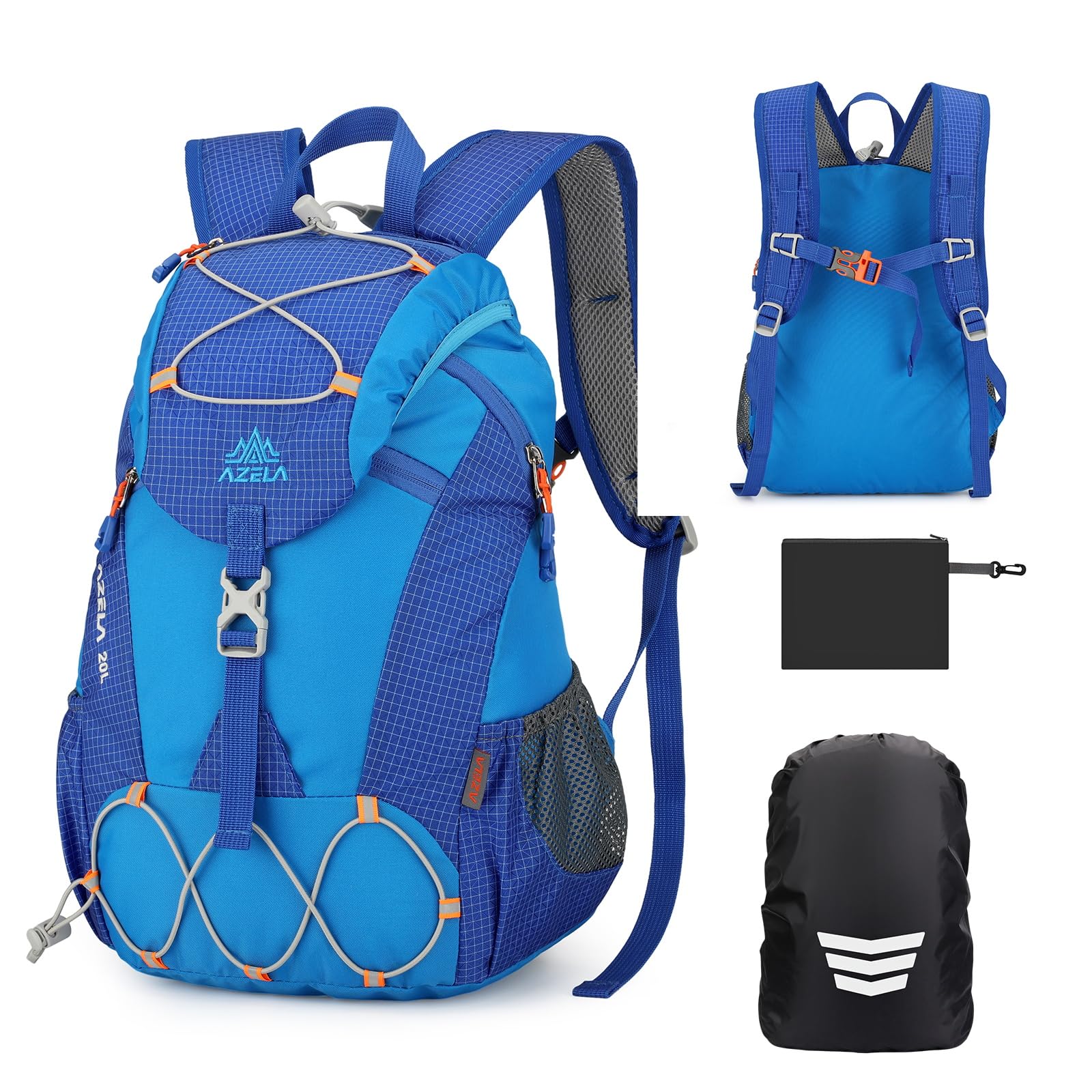 GES 20L Hiking Backpack for Men & Women - Lightweight, Waterproof Daypack with Rain Cover - Durable Rucksack for Travel, Camping, Trekking, Cycling, Hiking, School & Work (Blue)