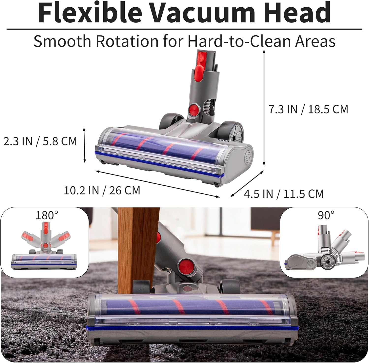 Upgraded LED Motorhead Compatible with Dyson V7 V8 V10 V11 V15, Anti-Tangle V-Shape Roller Brush Replacement, 2-in-1 Vacuum Head for All Floors (Not for Slim Series)