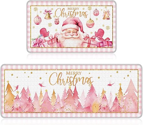 Juego de 2 alfombras y tapetes de cocina con texto en inglés "Merry Christmas", tapete para fregadero de invierno y vacaciones, tapete para cocina,